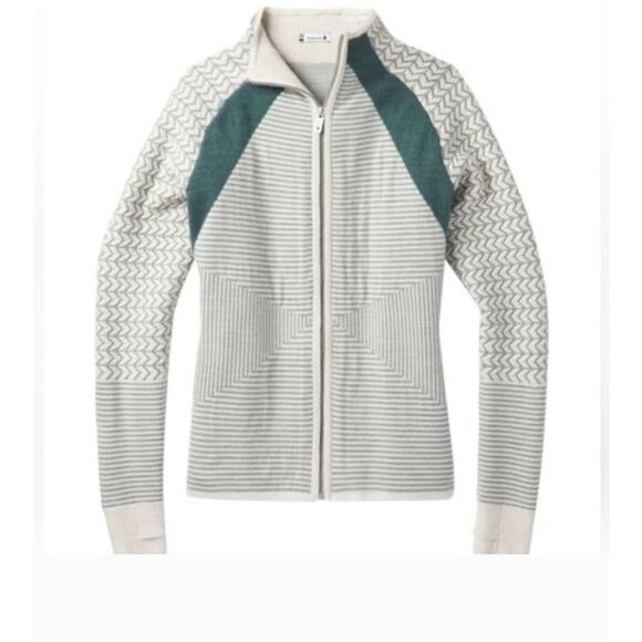 Smartwool Dacono Full Zip Sweater Small Jacket Wool Blend Gray Teal